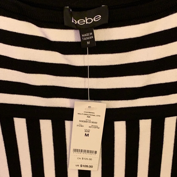 BEBE NWT Black & white striped stretchy mini dress - Picture 5 of 7
